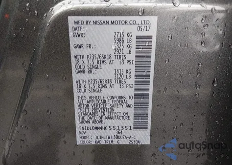 2017 Infiniti Qx60 z USA, uszkodzony, nr VIN 5N1DL0MM4HC551351